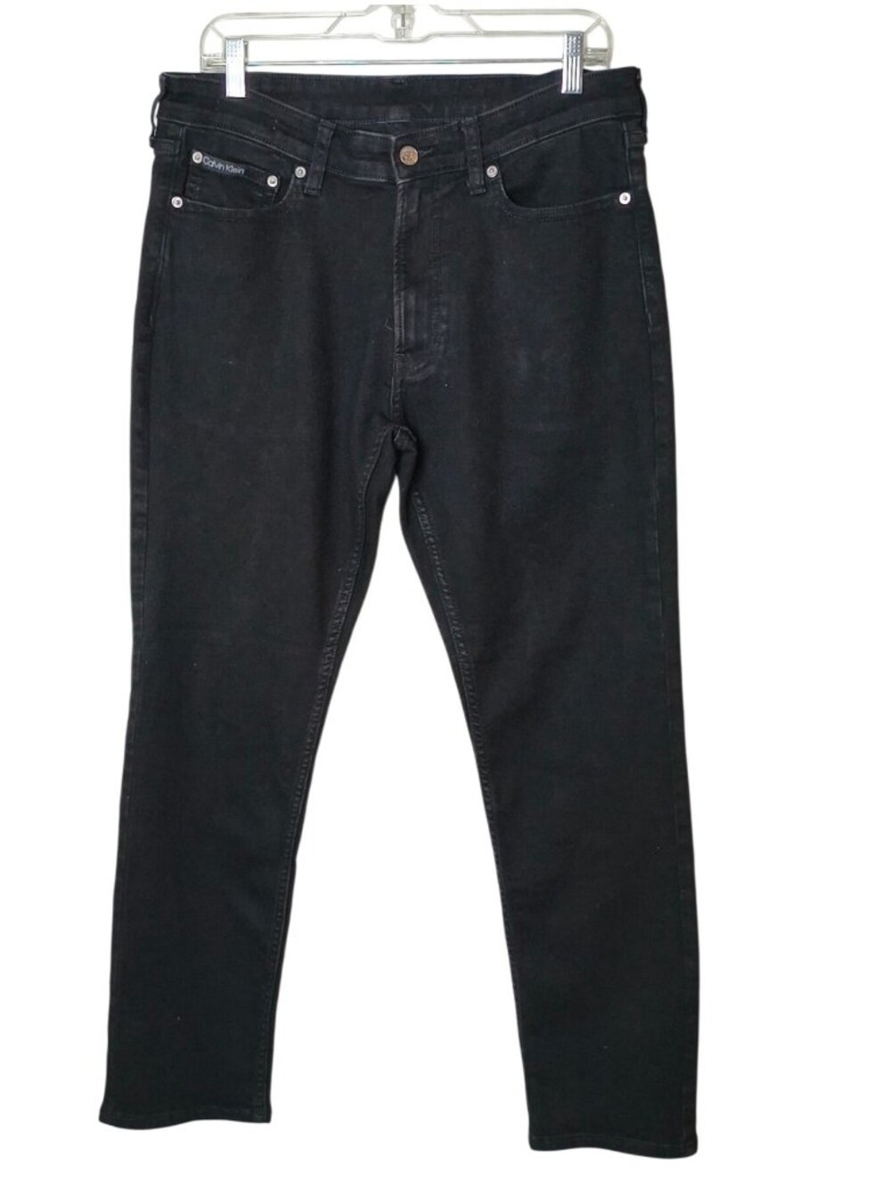 Calvin Klein Mens 34x30 Black Denim Jeans Slim Straight Leg Casual Grunge Urban